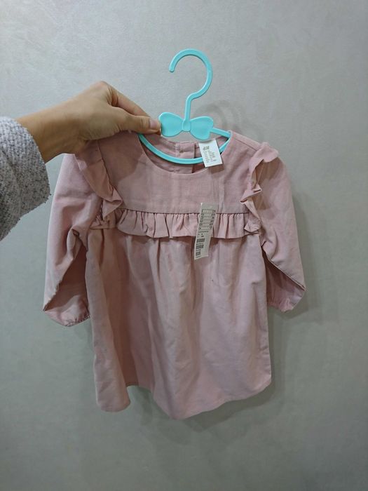 86 nowa sukienka sztruksowa z długim rękawem H&M pudrowa różowa