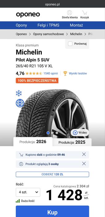 Opony zimowe michelin latitude alpin la2 Porsche macan 295/35/21 & 265/40/21