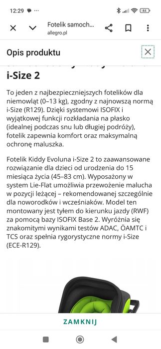 Fotelik samochodowy Kiddy plus baza isofix