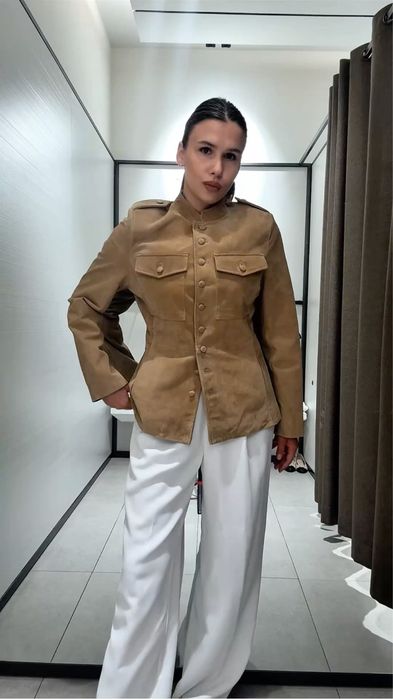 Куртка замшева zara, нюд, S M