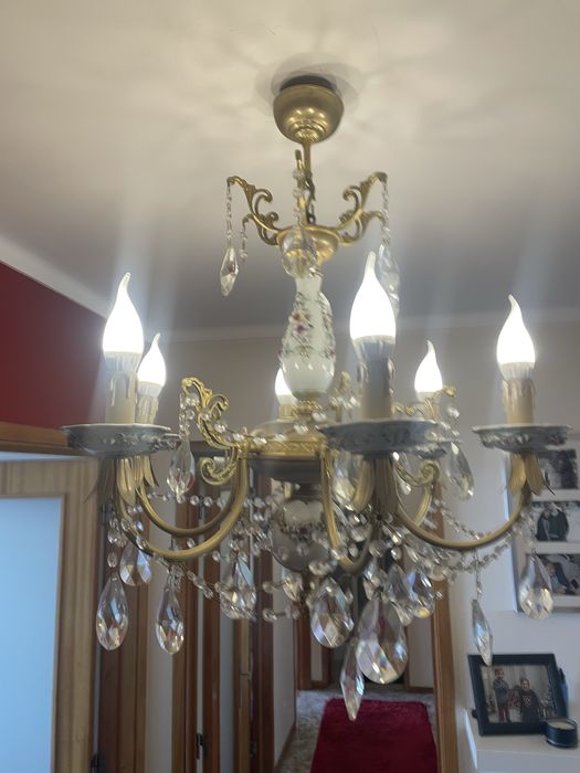 Conjunto de 2 Candeeiros vintage porcelana e cristal