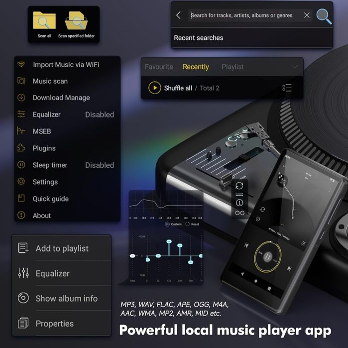 RUIZU Odtwarzacz MP3/MP4 80 GB z Bluetooth i Wi-Fi 4,5" ekran dotykowy