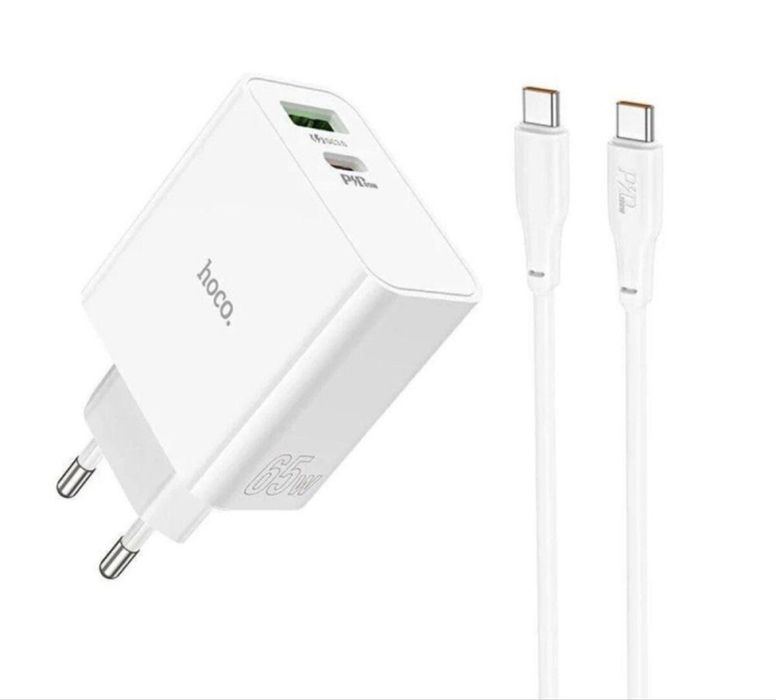 Потужний Зарядний Пристрій PD65W/QC3.0 Hoco C113A+кабель Type-C-Type-C