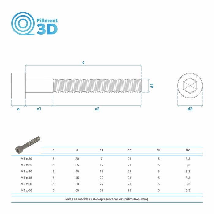 DIN 912 Parafuso sextavado interior, cabeça cilíndrica - Aço Inox A2
