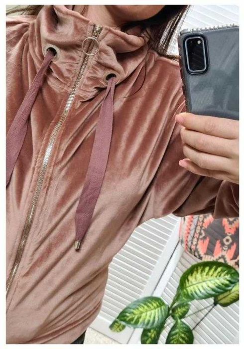 Бархатная олимпийка на молнии кофта с широким рукавом Next