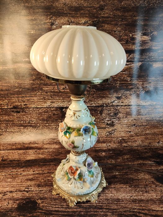 Lampa stojąca ceramiczna w kwiaty | antyk | dekoracja retro