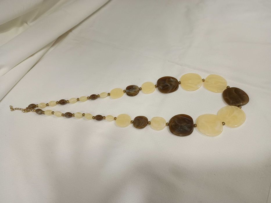 Colar em pedras naturais "Olho de Tigre" castanho e bejes