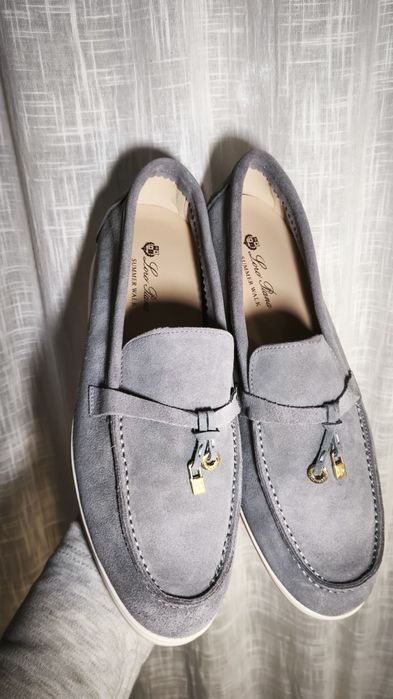 Loro Piana Summer Walk Charm Loafers - Light Grey 44EU