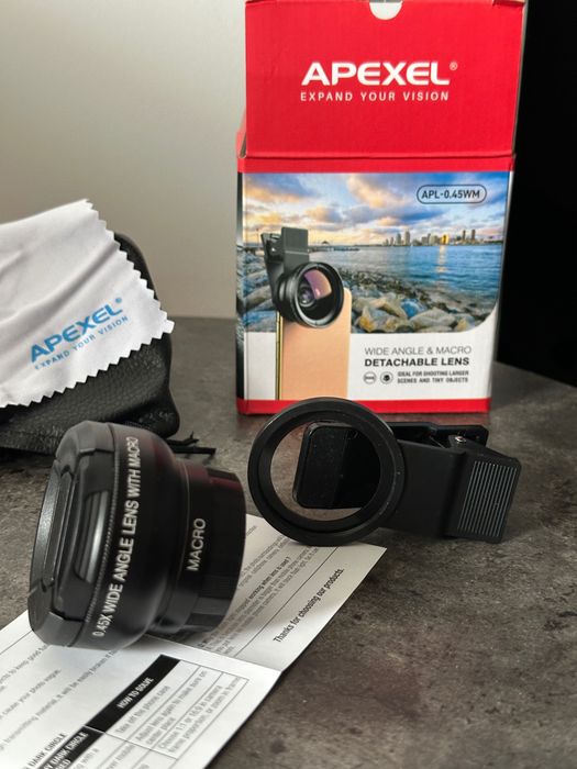 Apexel Лінза для телефону 2 в 1 - 0,45 WM Phone Lens (Ширококутна + Макро)
