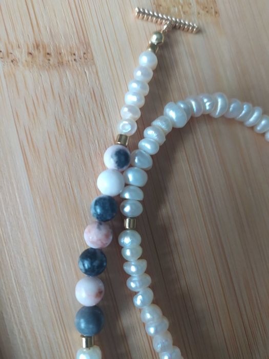 Perły prawdziwe hodowlane połączone z jadeitem