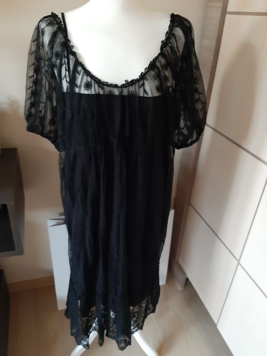 Sukienka czarna Zara L oversize koronka nowa boho klasyk unikat