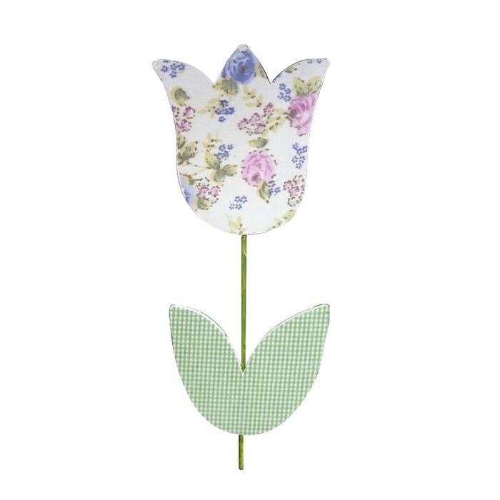 Drewniany Tulipan w Kolorze Zielono-Wrzosowym o Wielkości 27x10cm