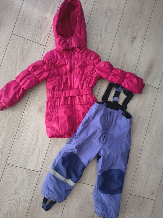 Komplet zimowy na śnieg spodnie narciarskie na szelkach kurtka zimowa
