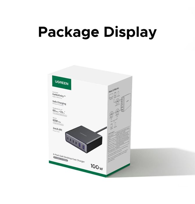 Настільний зарядний пристрій 100W UGREEN X765 6 портів GaN блок Вт