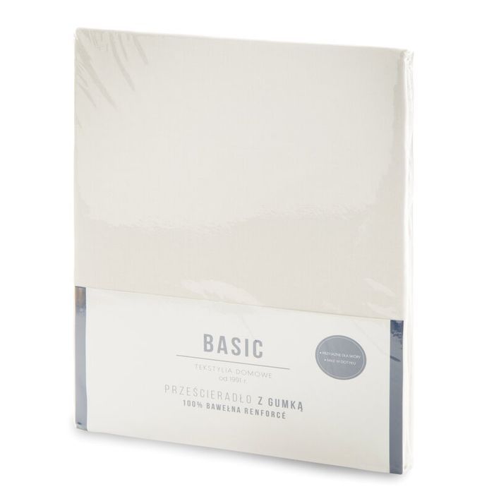Prześcieradło z gumką 160x200 Basic kremowe jednobarwne na wysoki materac 30 cm