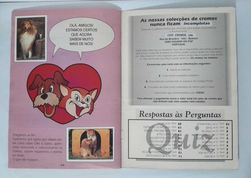 Caderneta de cromos "Cães & Gatos" de 1993 - Completa