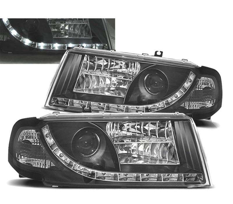 FARÓIS SKODA OCTAVIA 01-04 LUZ DIURNA LED FUNDO NEGRO