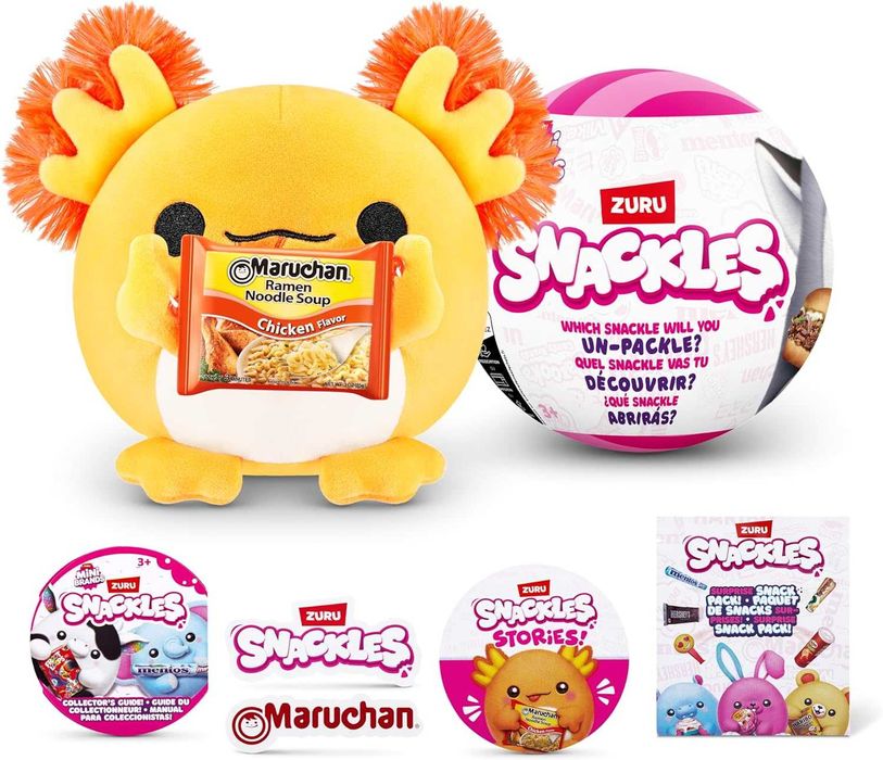 Snackles Mystery Plush 5 inch Squishy Comfort Plush Аксолотль с ремнем