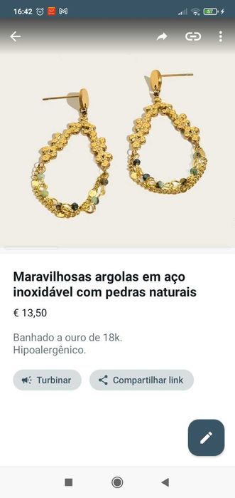 Brincos em aço inoxidável