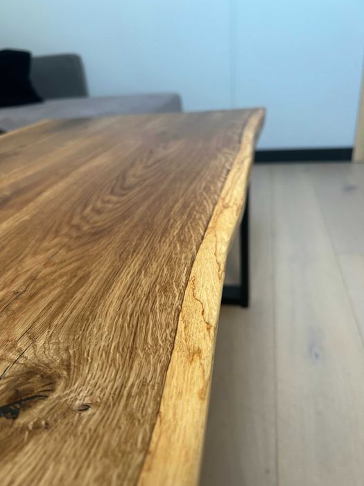 OKAZJA! Stolik kawowy dąb naturalny kształt + metal czarny | rustic | bordwood