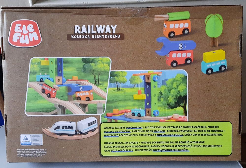 Nowa elektryczna, interaktywna, drewniana kolejka, 94 elementy