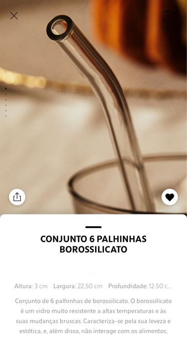 Conjunto 6 Palhinhas Borossilicato Zara Home NOVO
