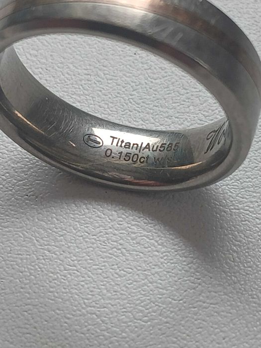 Obrączka diamenty tytan i złoto