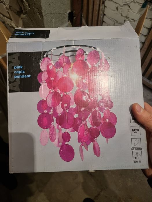 Szklany Wiszący Żyrandol Różowy Nowy
