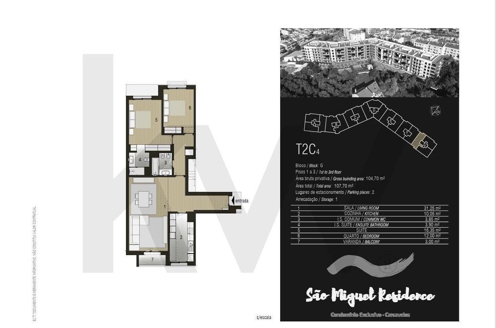 T2 com suite, varanda e 2 lugares de garagem — Condomínio com piscina,