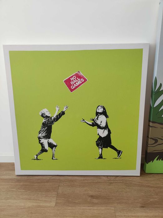 Banksy on Canvas, 80x80 cm "NO BALL GAMES"