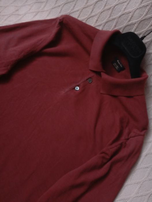 MASSIMO DUTTI 100% Merino Blend L-XL ceglasty sweter polo z kołnierzem