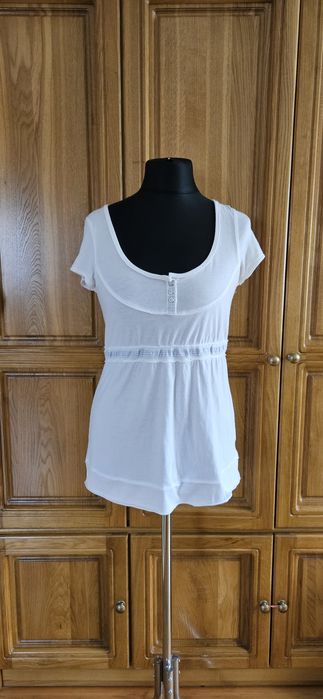 Biała koszulka Next 40 krótki rękaw t-shirt damska duży dekolt