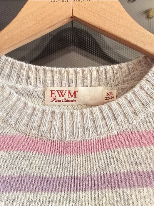 Sweter damski wełniany 42-44 wełna jagnięca w paski pastelowy ciepły