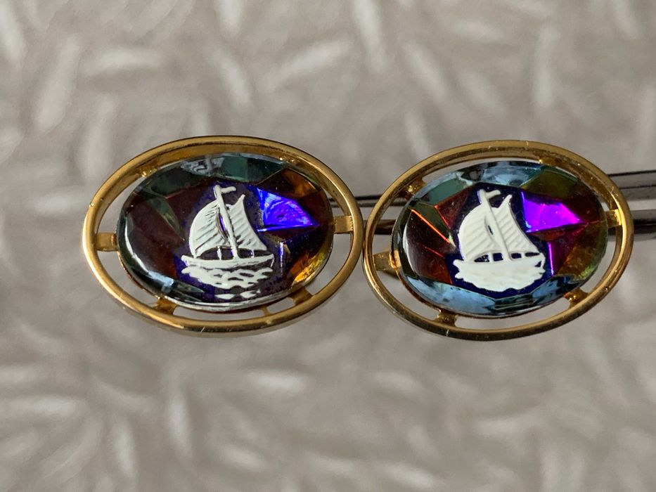 Запонки зажим заколка для галстука Парусник