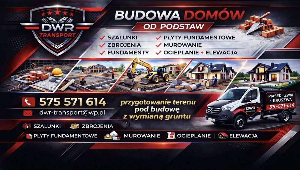 Budowa domu fundamenty płyta fundamentowa murowanie wymiana gruntu