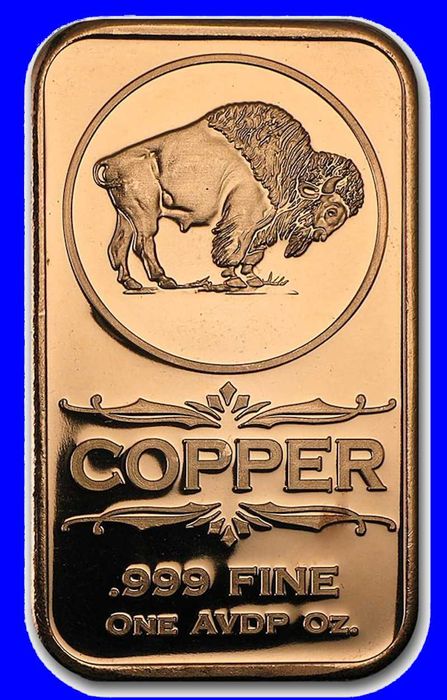 Barras de 1 Onça AVDP de Cobre Puro 999-USA