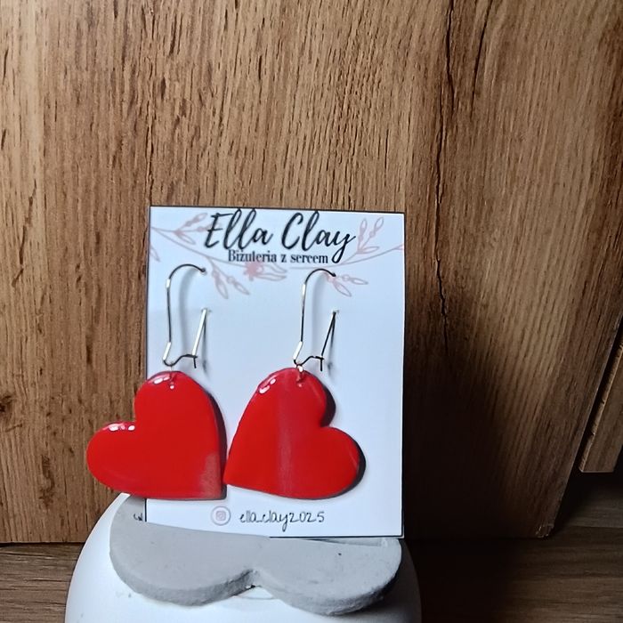 Handmade kolczyki wiszące bigle srebrne stal chirurgiczna serce czarne