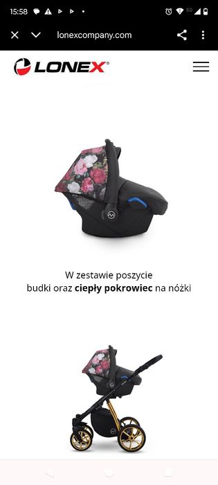 Wózek lonex pax 04  rose 3w1 + izofix dla dziewczynki, dziewczęcy