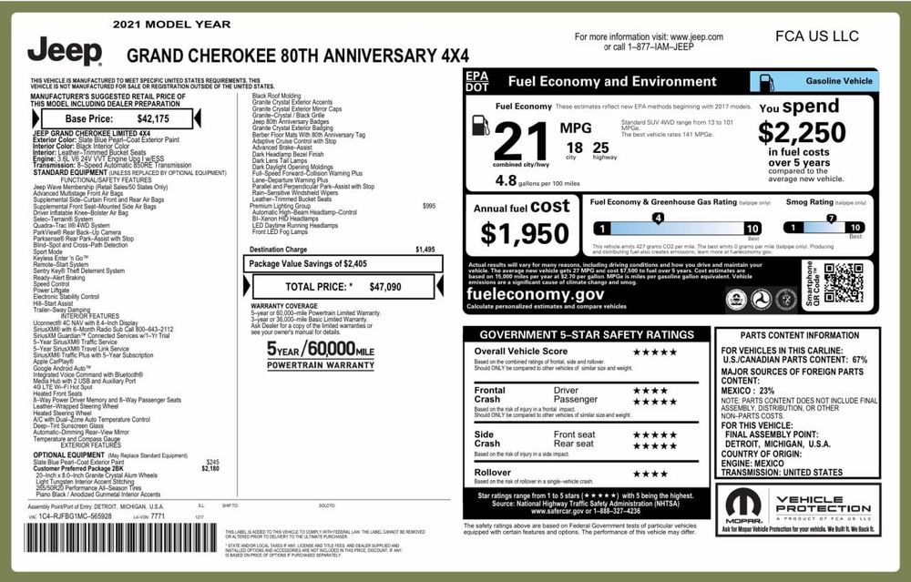 Jeep Grand Cherokee 80Th Anniversary 4X4 2021 Blue 3.6L