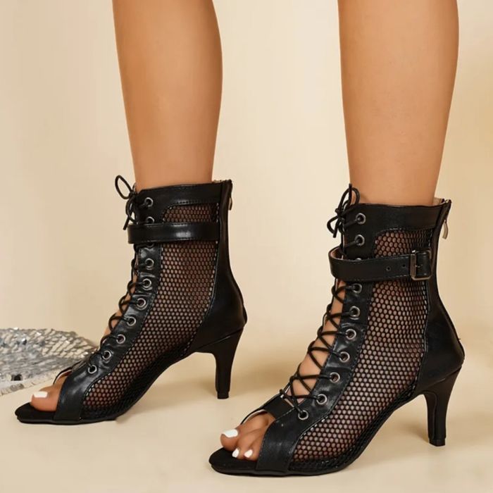 Туфлі для танців Хай хілс , сітка з каблучком 7см , Екошкіра