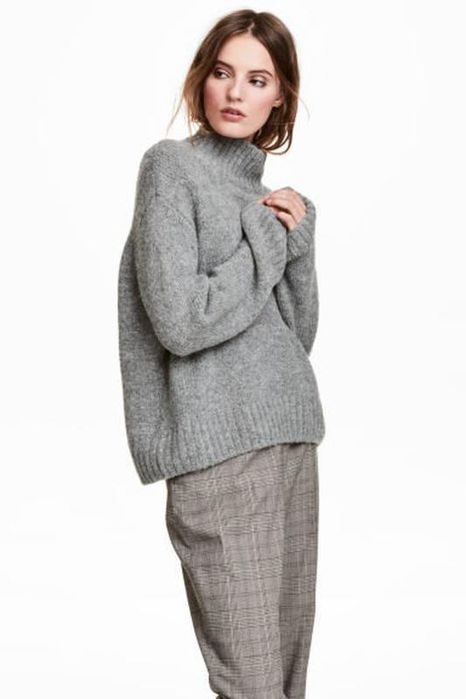 H&M S-M szary owersizowy pudełkowy sweter z wełną i alpaką