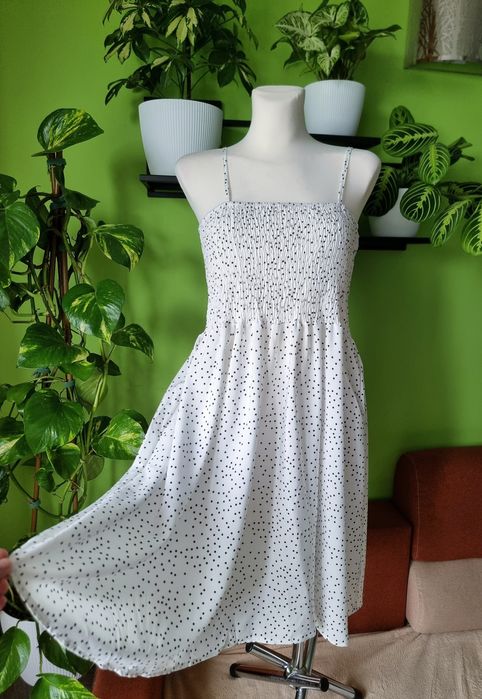 Biała sukienka groszki kropki boho pin up girl M 38 L 40