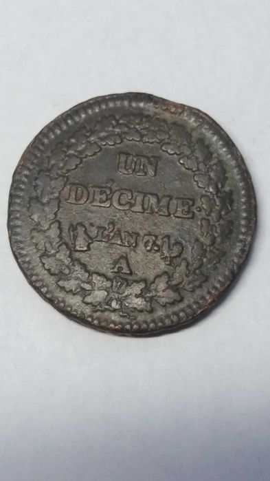 e1 M734, un decime LAN 7 1798- 1799 A Francja starocie vintage stara moneta