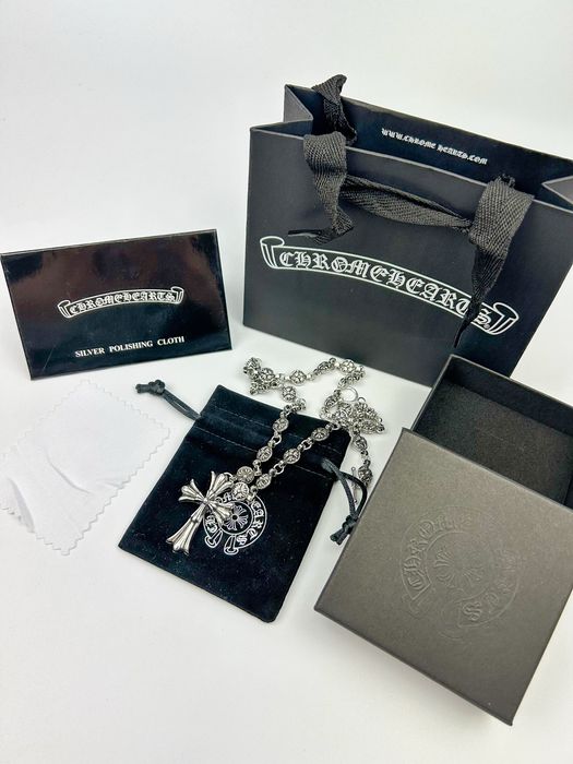 Підвіска Хрестик Chrome Hearts / Масивний ланцюжок Хром Хартс на шию / Срібний кулон с крестом y2k
