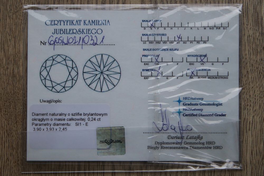 Pierścionek z białego złota 585 z brylantem 0,24 ct | SI1 E VG | 11-12