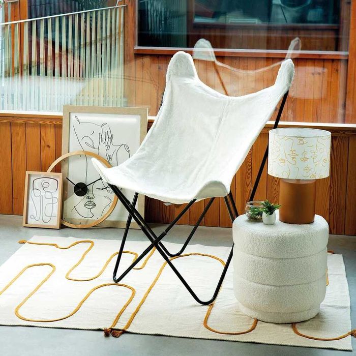 Puff Redondo Branco Tecido Bouclé