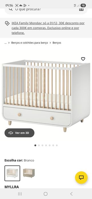 Berço Myllra Ikea 60x120 Branco e Natura