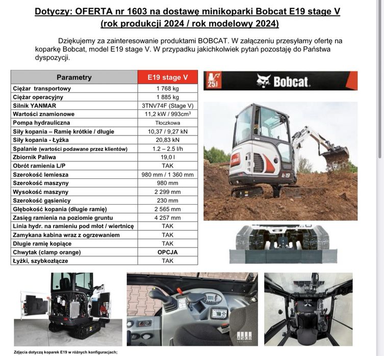 Minokoparka Bobcat E19 120 mth!!