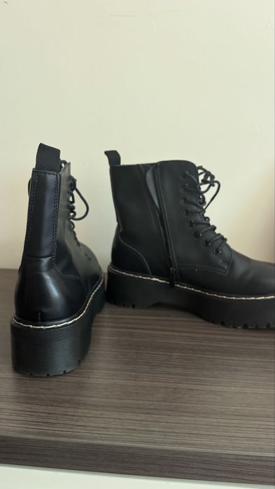 Botas Plataforma Pretas Estilo Combat/Chunky508699883204792322