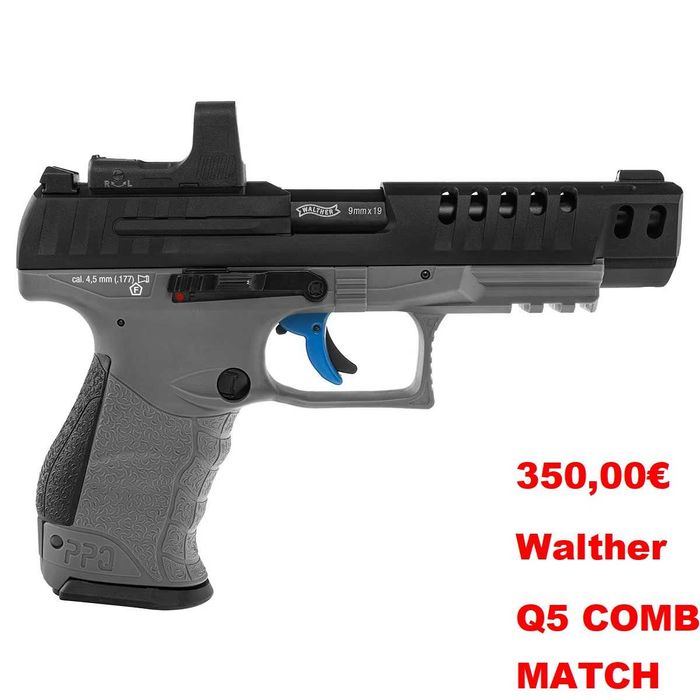 Pistola Pressão de ar CO2 WALTHER PPQ M2+WALTHER Q5 MATCH chumbo 4.5mm